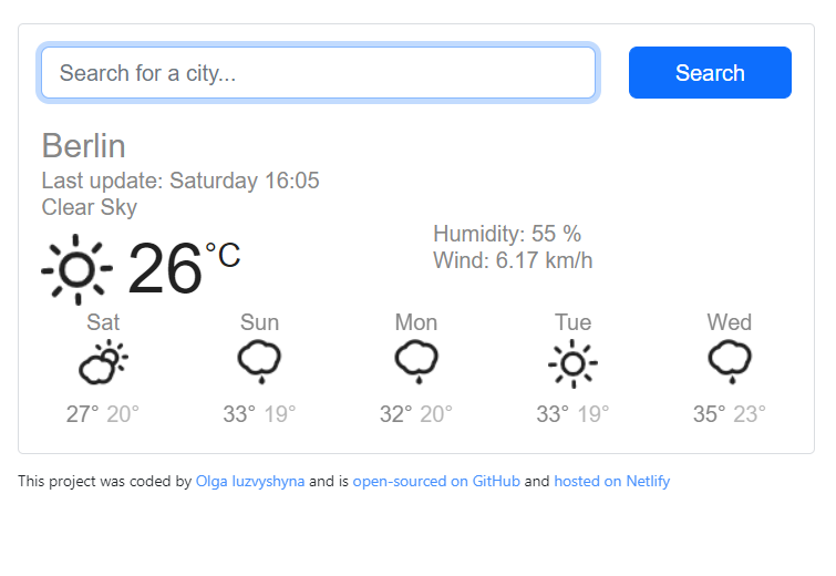 React Weather App preview